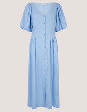 Lottie Puff Sleeve Linen Blend Midi Dress, Blue (PALE BLUE), large