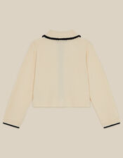 Monsoon x Queens of Archive Charlotte Collar Bow Contrast Cardigan, Ivory (IVORY), large