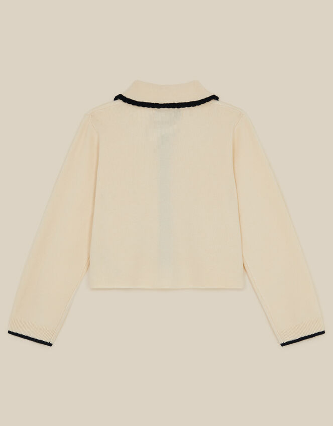 Monsoon x Queens of Archive Charlotte Collar Bow Contrast Cardigan, Ivory (IVORY), large