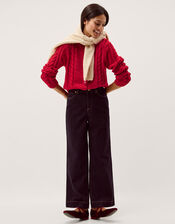 Kelly Flower Button Cable Knit Cardigan, Red (RED), large