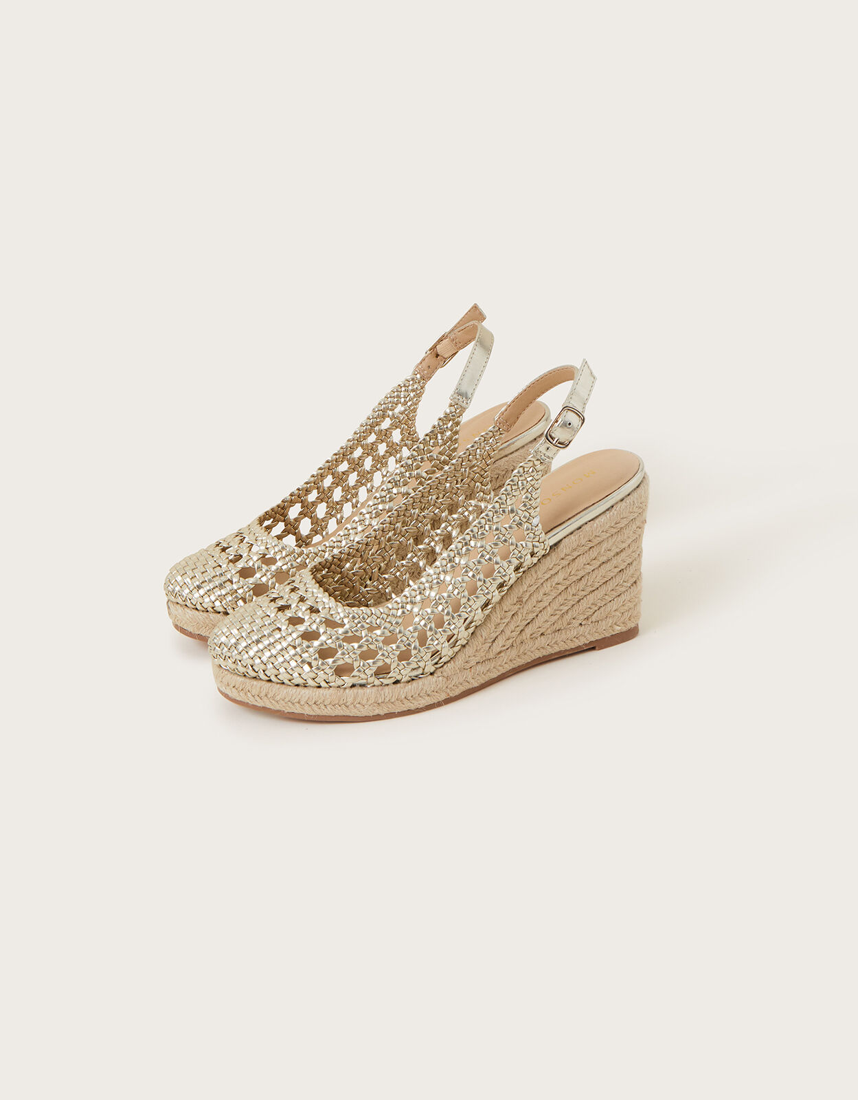 Metallic Woven Closed Toe Wedges Gold Women s Shoes Monsoon UK