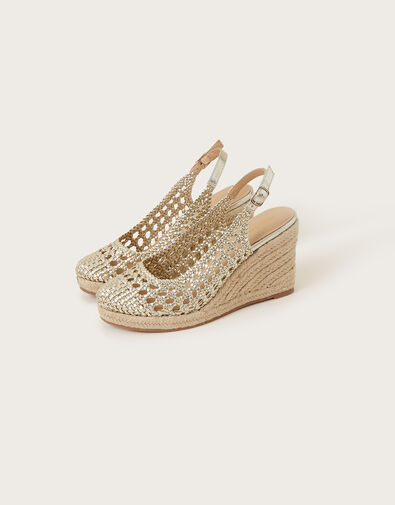 Metallic Woven Closed Toe Wedges, Gold (GOLD), large