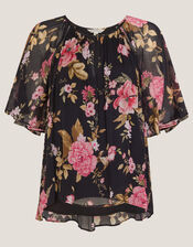 Mariel Floral Print Blouse, Black (BLACK), large