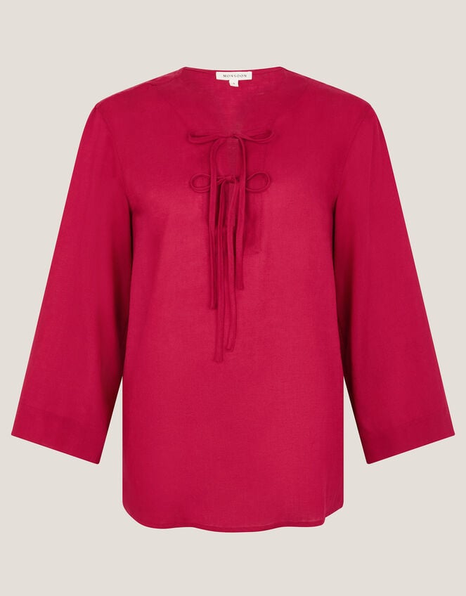 Mischa Tie Front Tunic Top, Red (RED), large