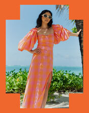 Sundress Violette Puff Sleeve Check Maxi Dress, Pink (PINK), large