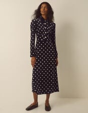 Shay Polka Dot Velvet Midi Dress, Black (BLACK), large