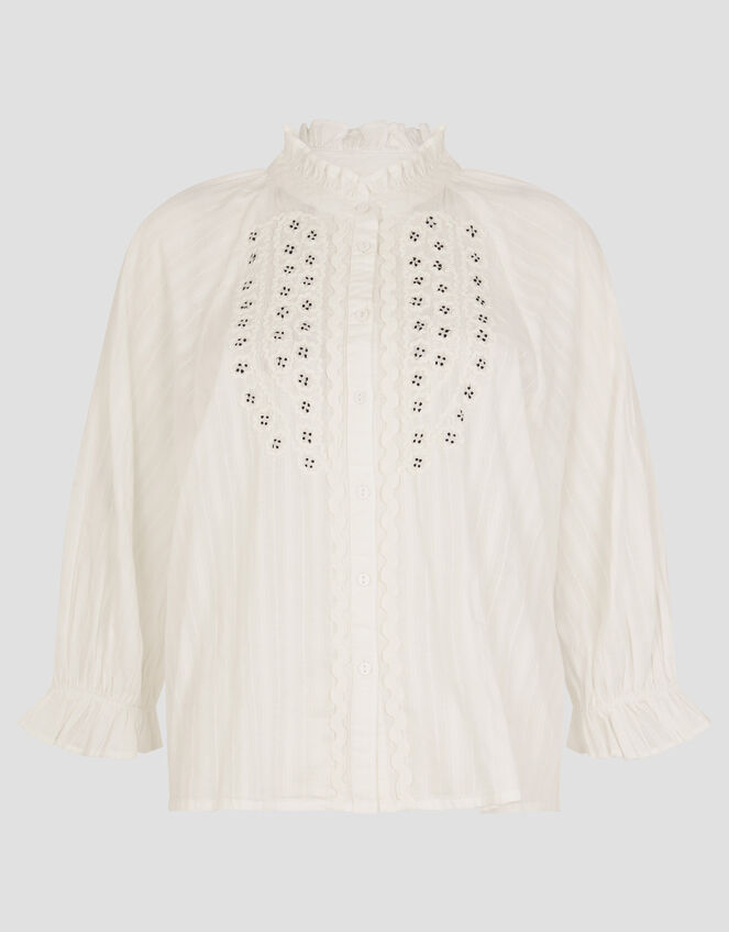Arden Embroidered Cotton Blouse, Ivory (IVORY), large