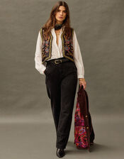 East Talia Velvet Embroidered Gilet, Black (BLACK), large