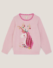 Christmas Unicorn Fuzzy Jumper, Pink (PINK), large
