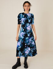 Mason Blurred Floral Midi Dress, Blue (BLUE), large