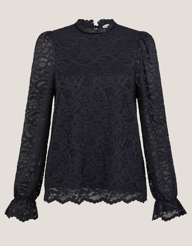 Larna Lace Long Sleeve Stretch Blouse, Blue (NAVY), large