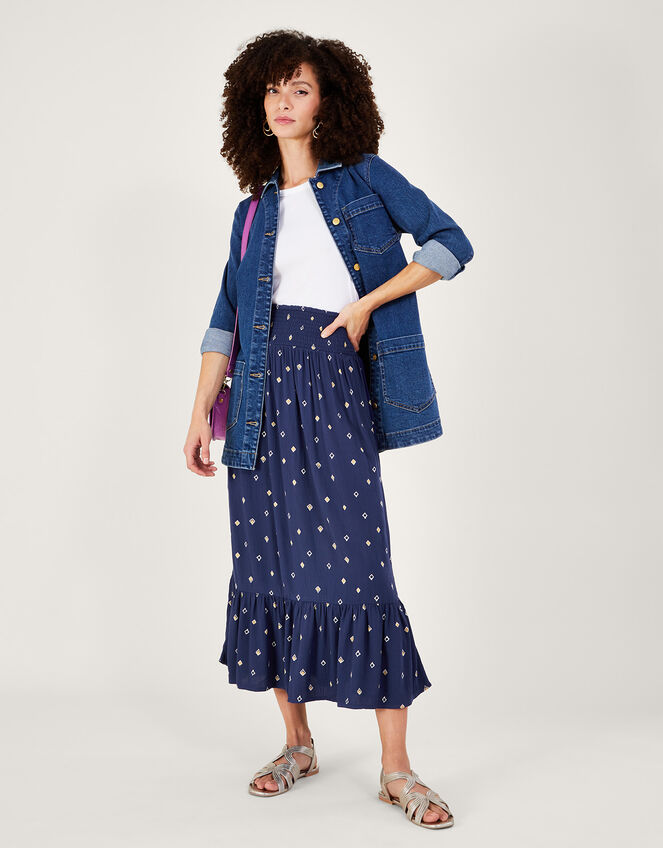 Motif Print Maxi Skirt, Blue (NAVY), large