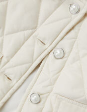 Faux Fur Collar Quilted Bomber Jacket, Cream (CREAM), large