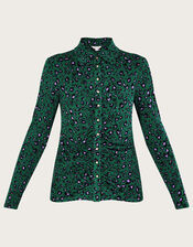 Print Ruched Jersey Shirt, Green (GREEN), large