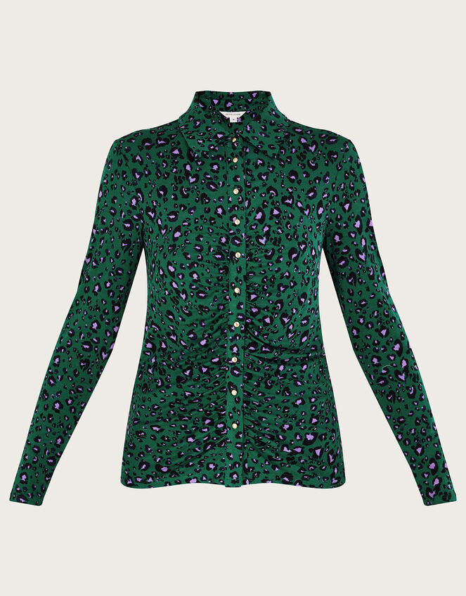 Print Ruched Jersey Shirt, Green (GREEN), large