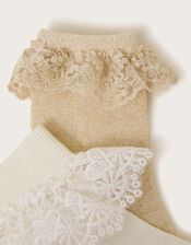 2-Pack Lace Trim Socks, Gold (GOLD), large