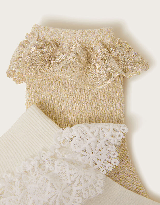 2-Pack Lace Trim Socks, Gold (GOLD), large