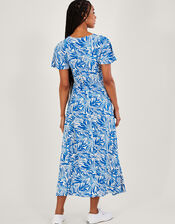 Florence Leaf Print Tea Dress in Sustainable Viscose, Blue (BLUE), large
