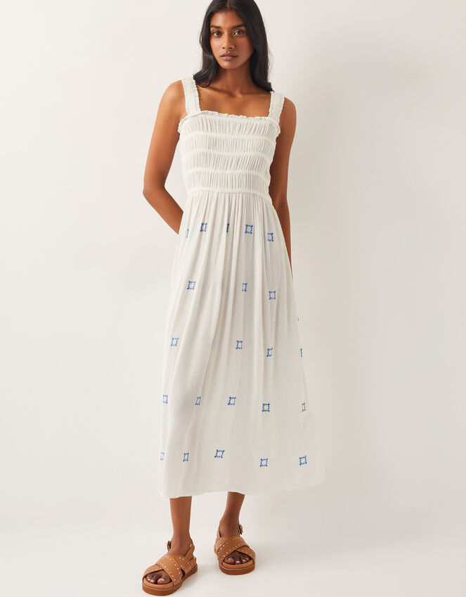 Briar Shirred Maxi Dress, White (WHITE), large
