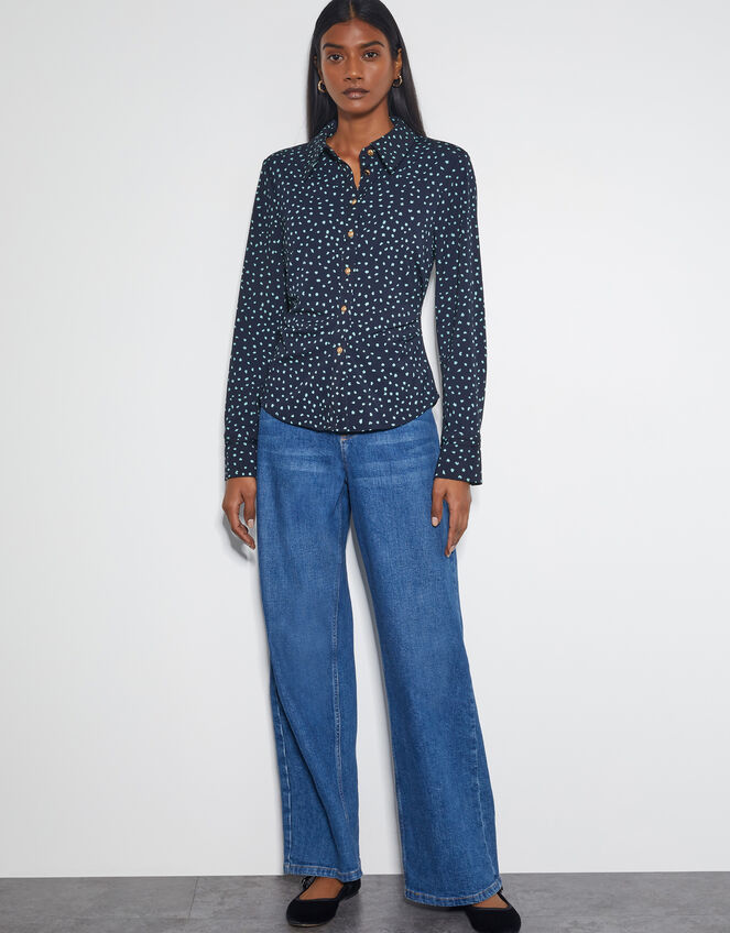 Novie Polka Dot Jersey Shirt, Blue (NAVY), large