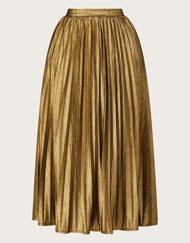 Mia Pleated Midi Skirt, Gold (GOLD), large