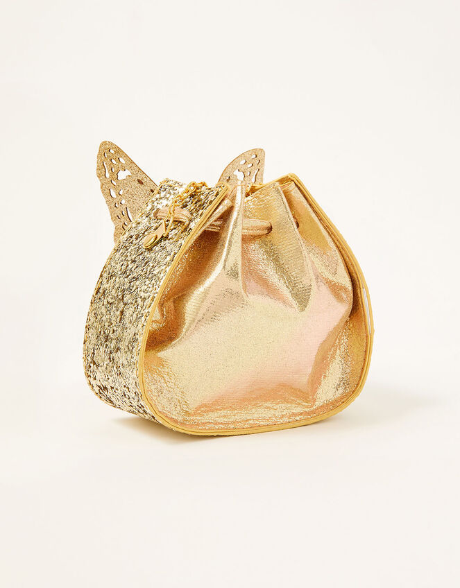 Glitter Butterfly Drawstring Pouch Bag, , large