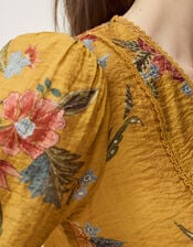 Rosaleigh V-Neck Floral Blouse, Yellow (OCHRE), large