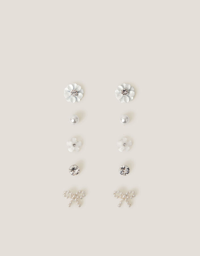 5-Pack Flower Pearl Stud Earrings, , large