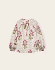 East Roza Woodblock Cotton Top, Multi (MULTI), large
