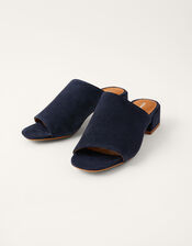 Suede Block Heel Mules, Blue (NAVY), large