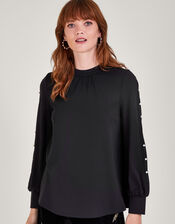 Pearl Detail Blouse, Black (BLACK), large