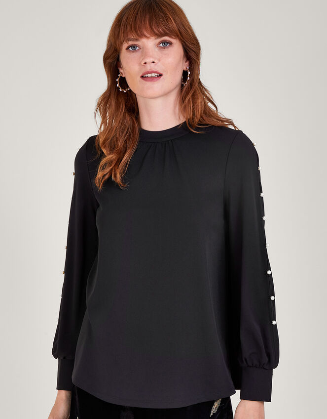 Pearl Detail Blouse, Black (BLACK), large