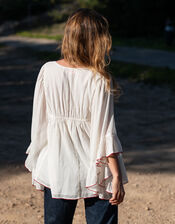 La Galeria Elefante Silver Embroidered Square Neck Top, White (OFF WHITE), large