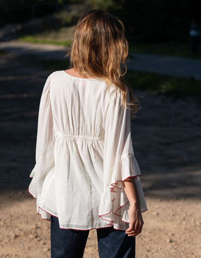 La Galeria Elefante Silver Embroidered Square Neck Top, White (OFF WHITE), large