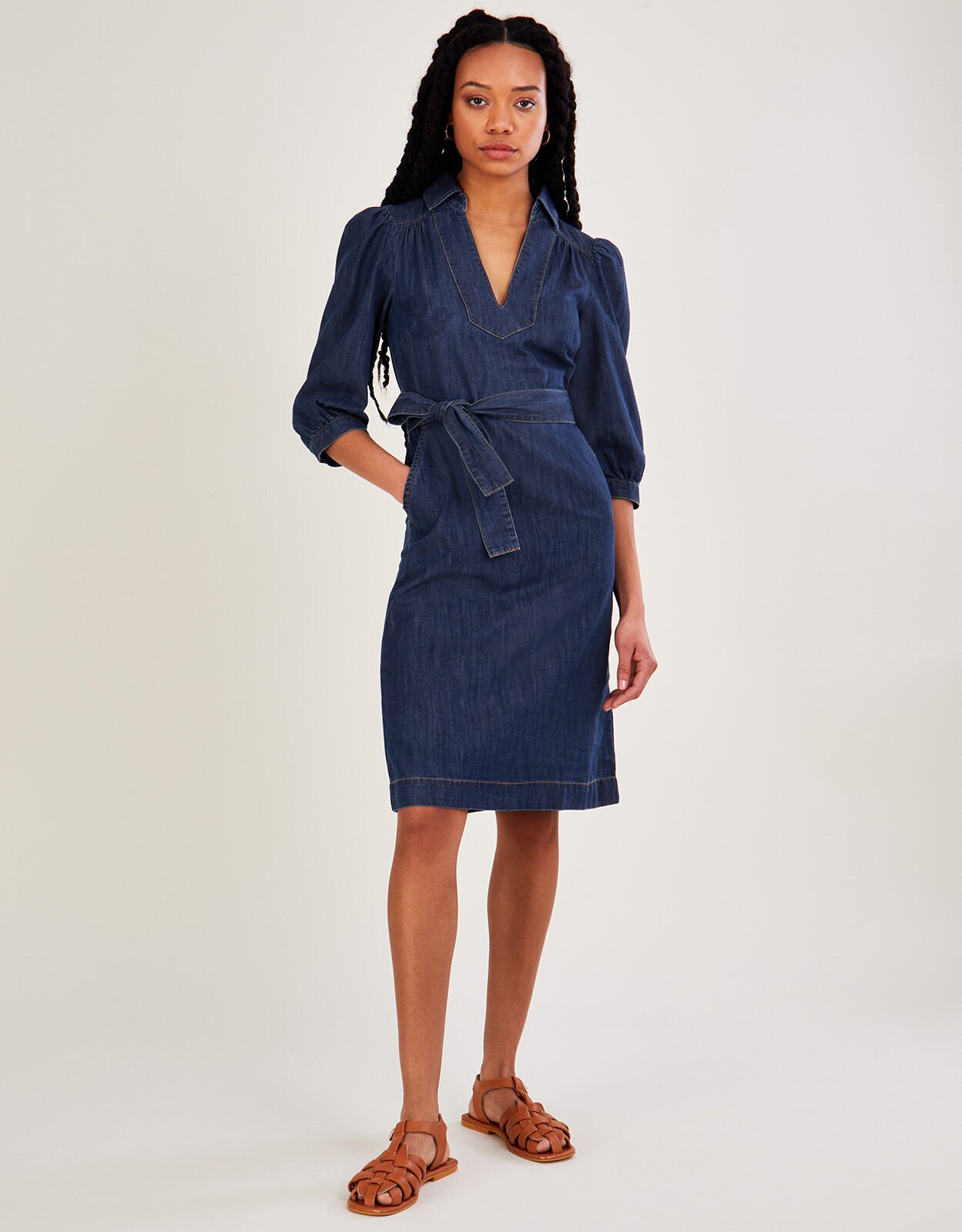 V neck hot sale denim dress
