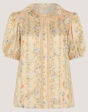 Naomi Puff Sleeve Floral Lace Blouse, Yellow (LEMON), large