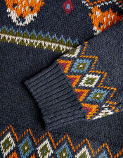 Fox Intarsia Knit Jumper, Blue (NAVY), large