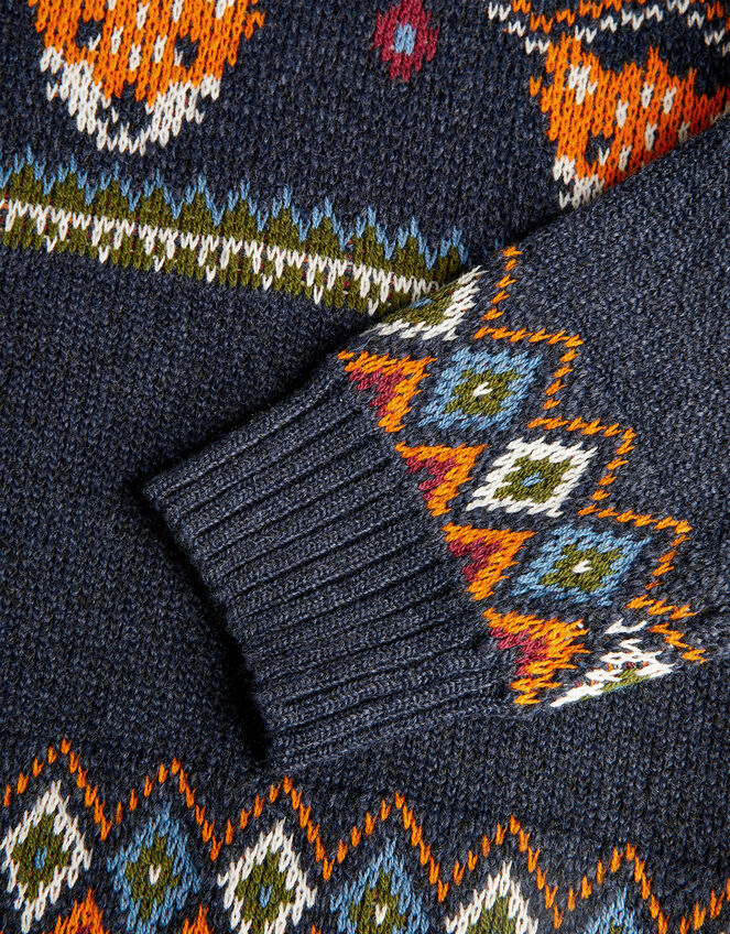 Fox Intarsia Knit Jumper, Blue (NAVY), large