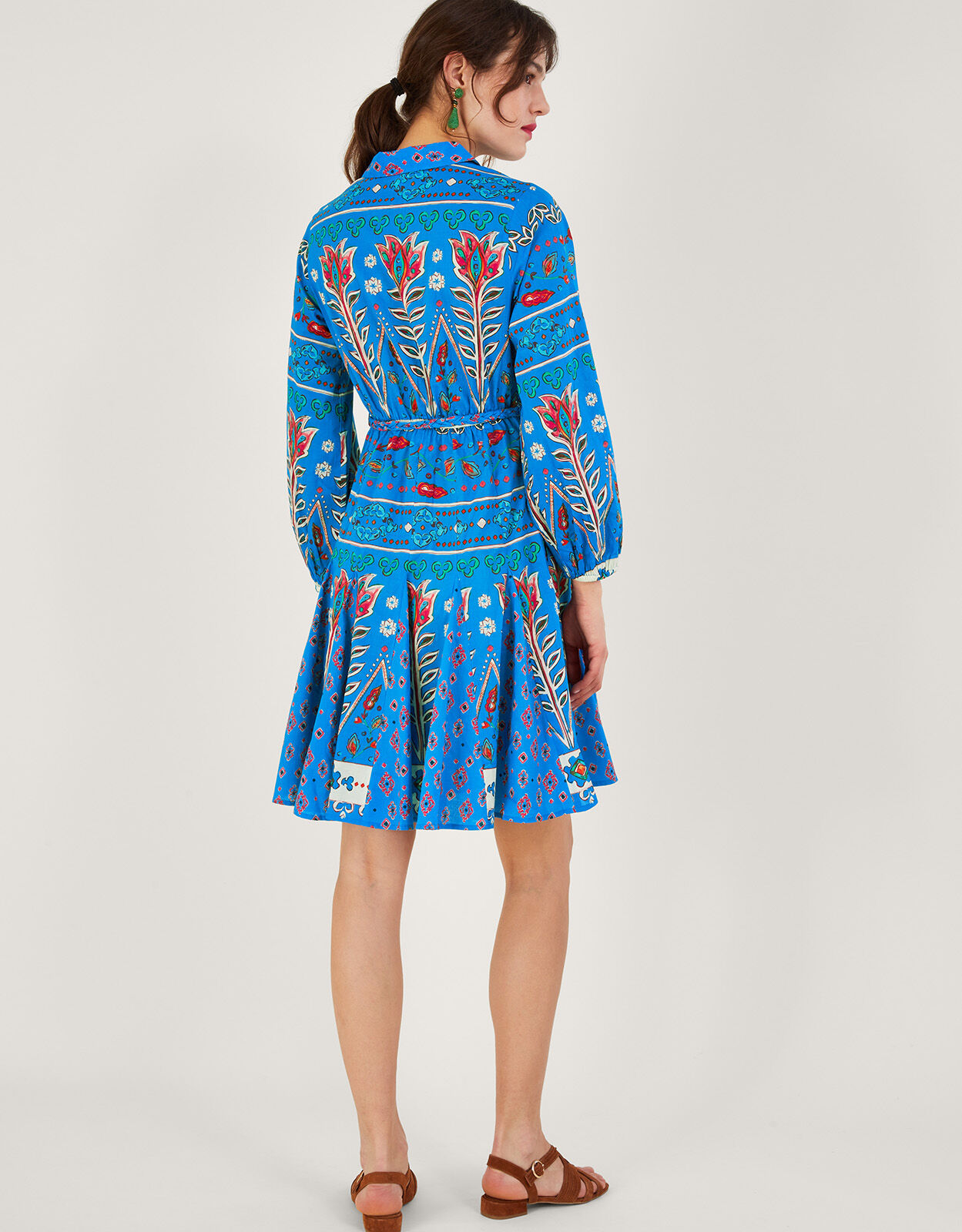 Mixed Print Shirt Dress Blue