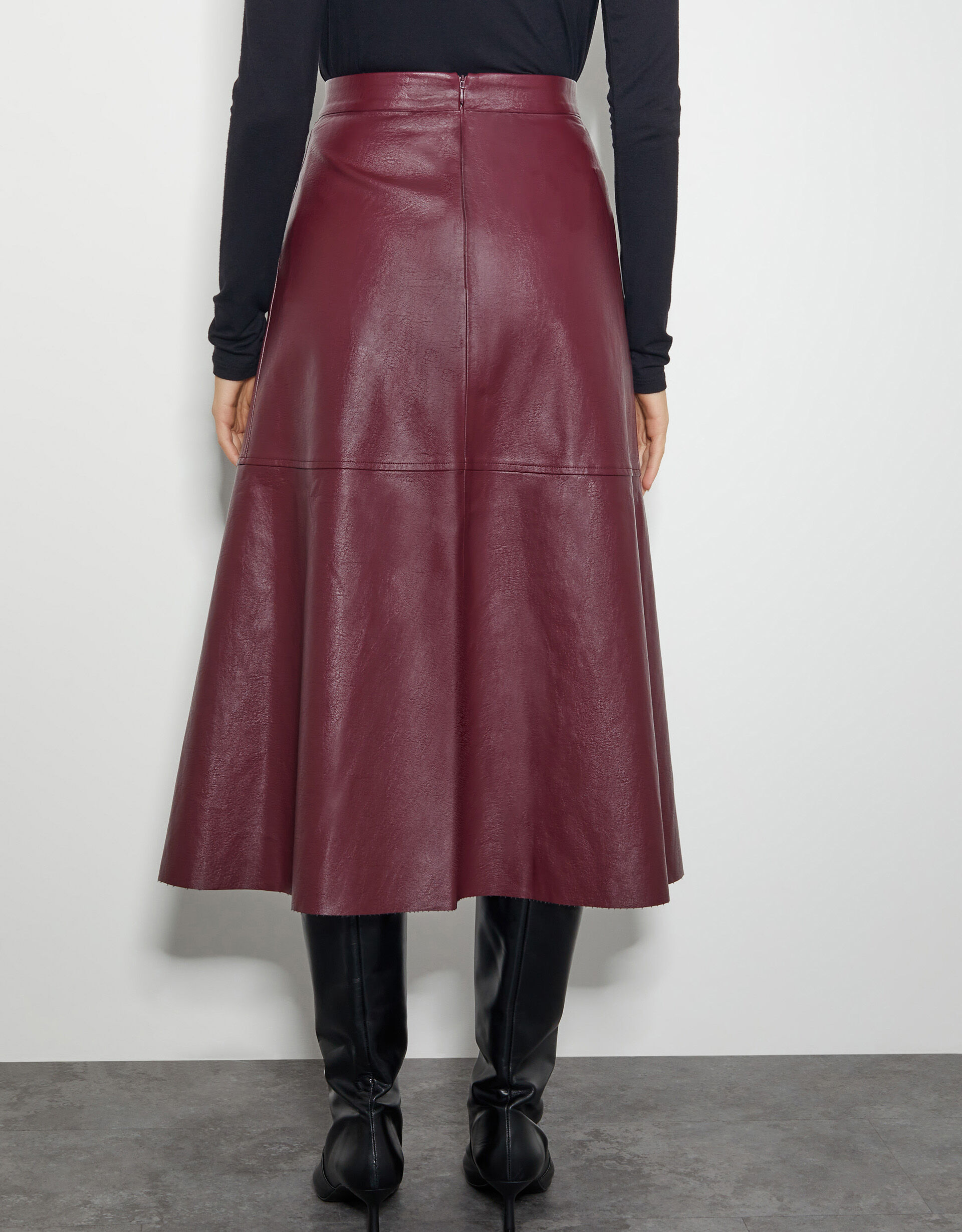 Pippa Faux Leather Midi Skirt Red