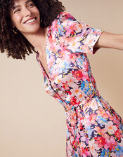 Faith Floral Print Satin Shirt Dress, Blue (NAVY), large
