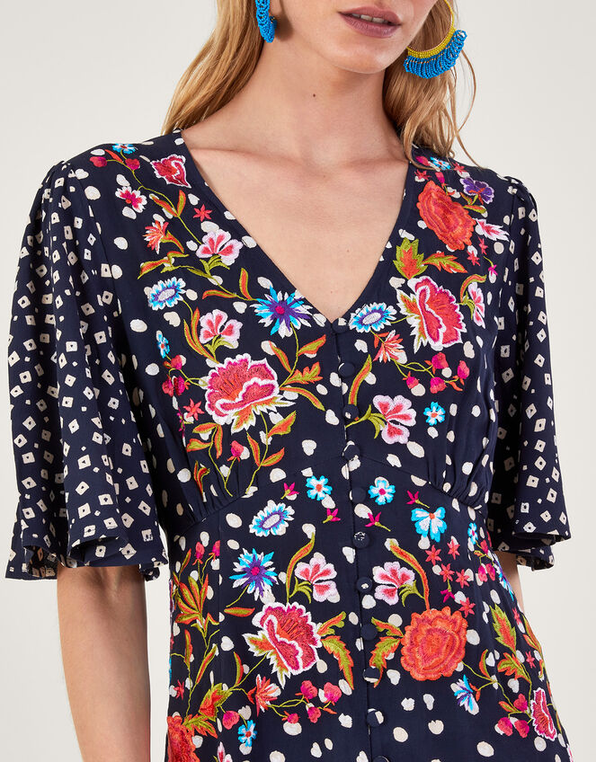Rori Embroidered Tea Dress, Blue (NAVY), large