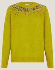Samara Sequin Collar Jumper, Green (OLIVE), large