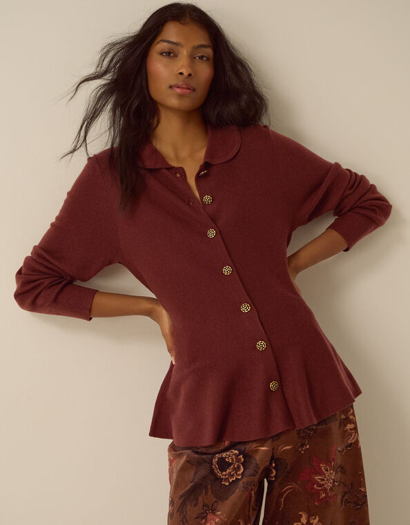Kay Collar Cardigan, Cognac (COGNAC), large