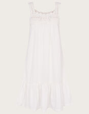 Crochet Trim Dress in Sustainable Cotton, Ivory (IVORY), large