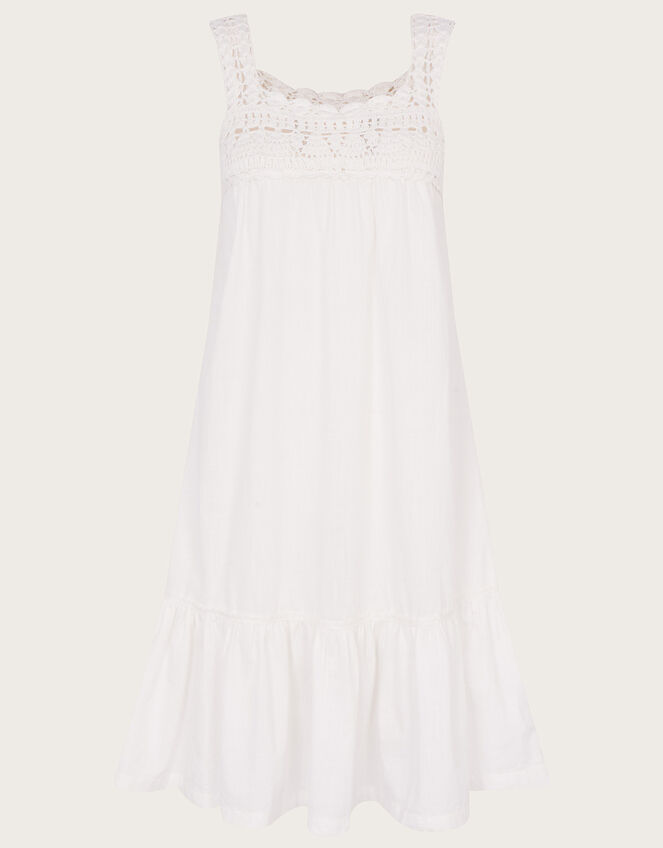 Crochet Trim Dress in Sustainable Cotton, Ivory (IVORY), large