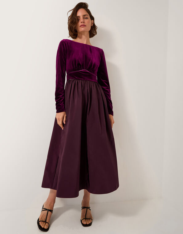 Vita Velvet Midi Dress, Purple (AUBERGINE), large