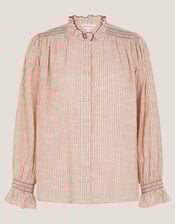 Maeve Ruffle Stripe Shirt, Camel (CAMEL), large
