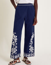Ola Embroidered Wide Leg Trousers, Blue (NAVY), large