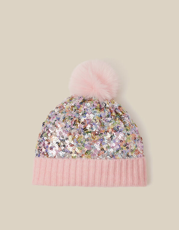 Sequin Bobble Hat, Pink (PINK), large